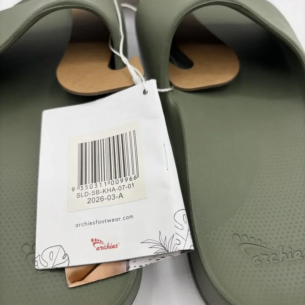 Archies Olive Green Arch Support Flip Flops Unisex Sz US M 7 W 8 NWT